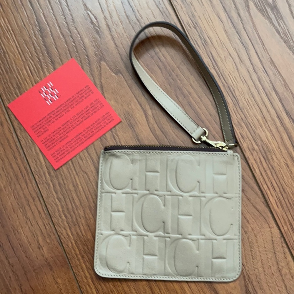 Carolina Herrera small pouch w handle dark beige